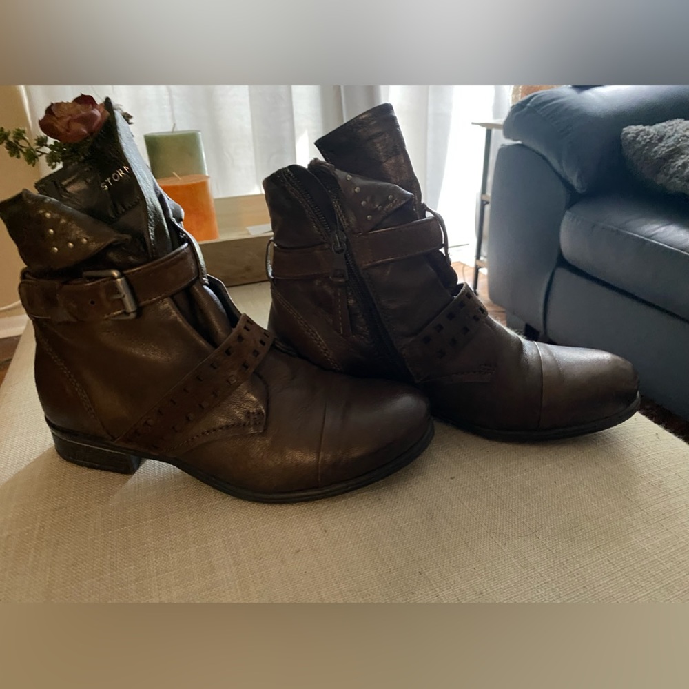 Miz Mooz Brown Leather Ankle Boots (Storm) Sz 38